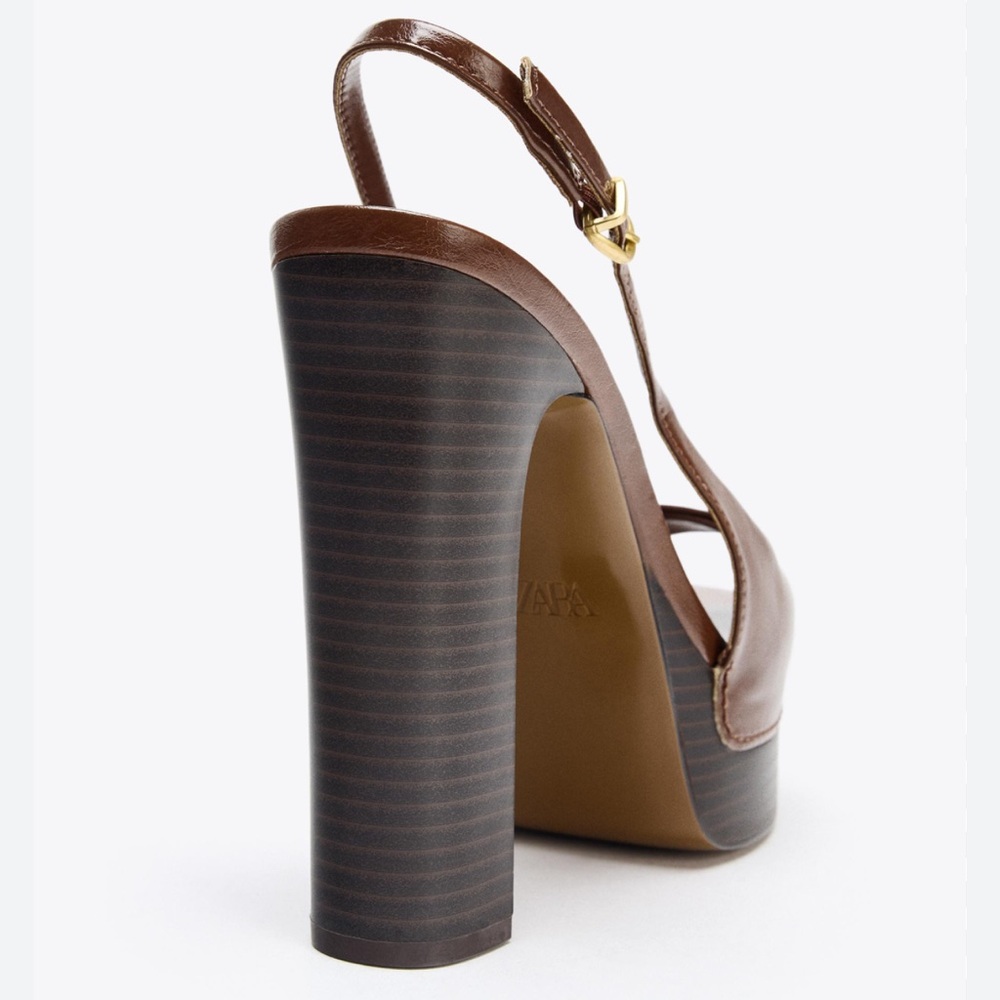 Zara brown sling back platform heel - Picture 6 of 11